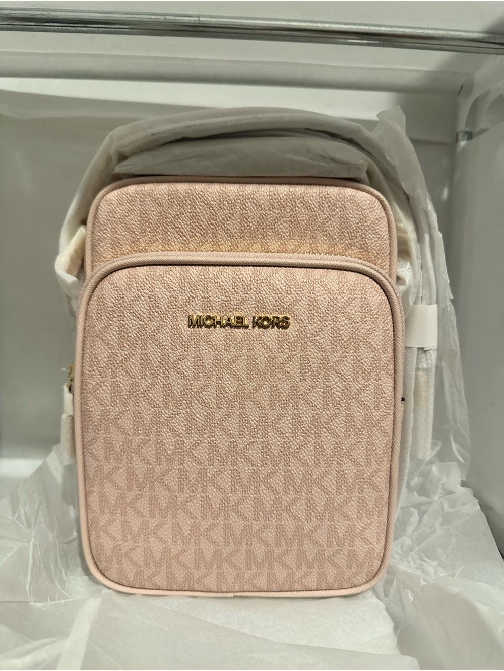 MICHAEL KORS Blush Signature Crossbody Bag with Gold Logo